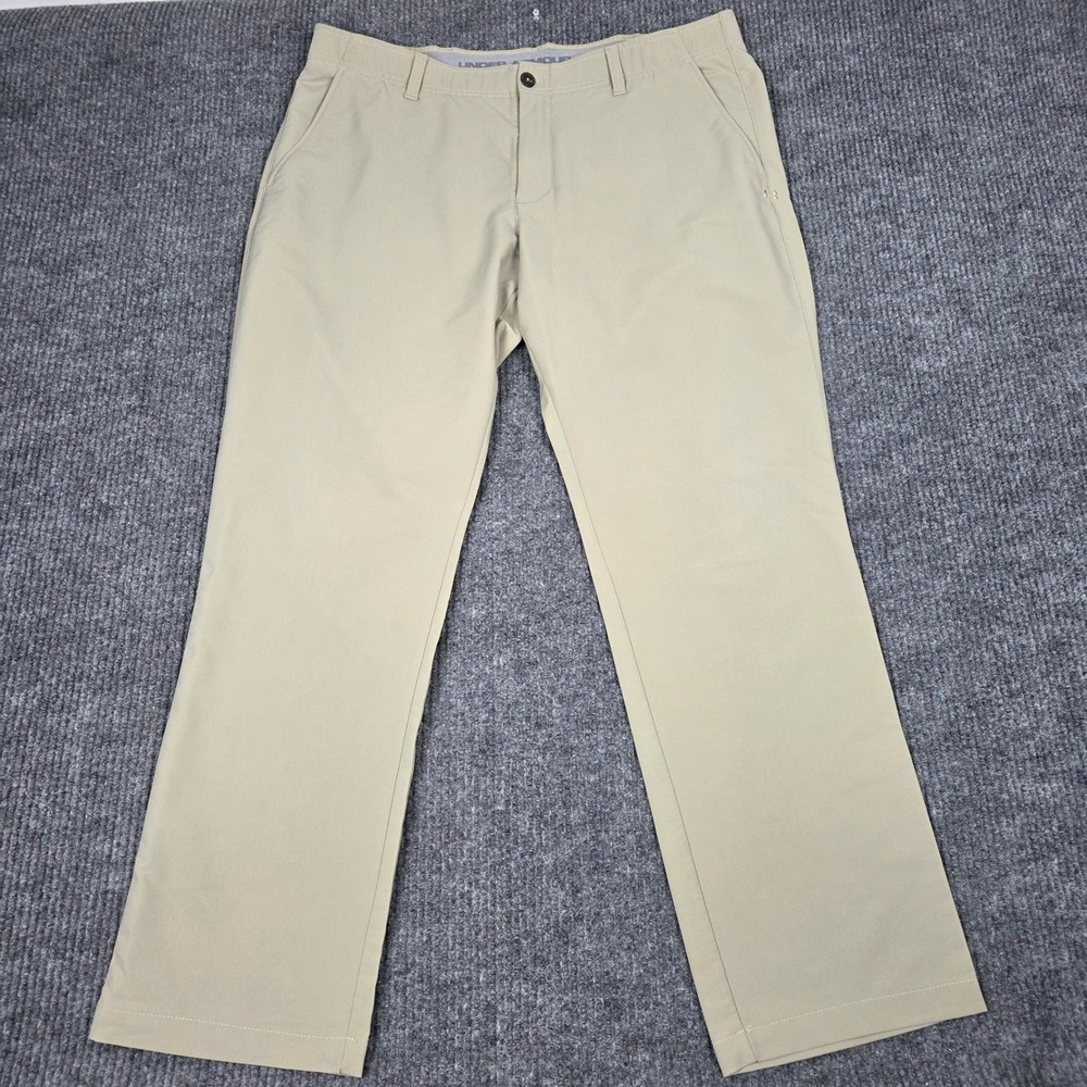 Under Armour Mens Golf Pants Tan Khaki Flat Front Performance Trousers 40x32